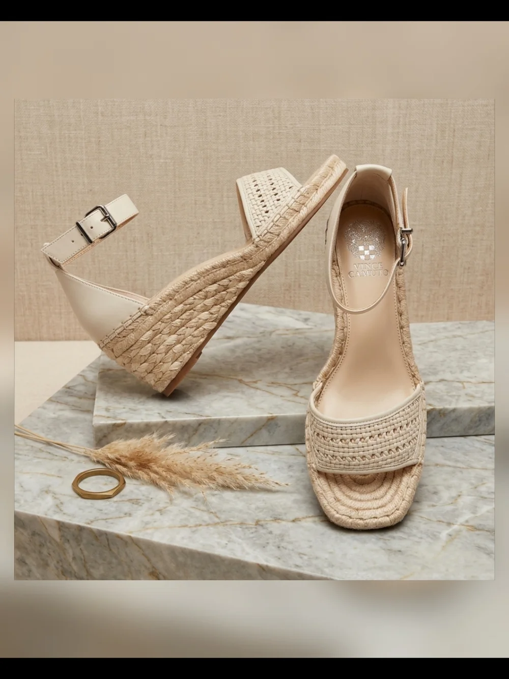 New Woven Espadrille Wedge Sandals - Cream Tan Heels 8.5 W - Picture 1 of 7